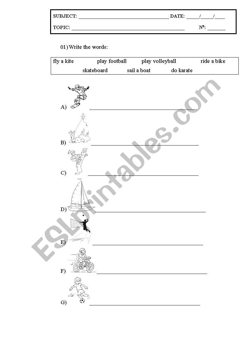 Hobbies worksheet