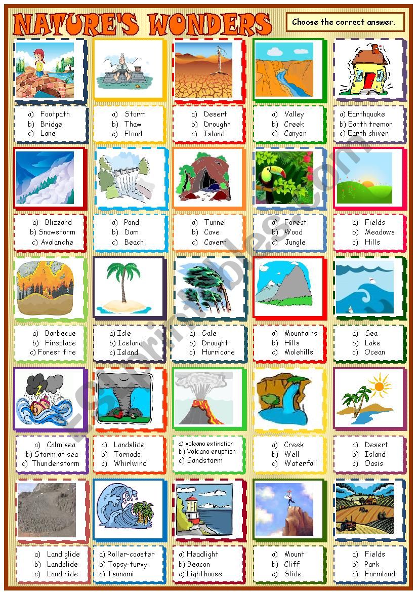 Nature´s Wonders: Multiple Choice Activity - ESL Worksheet By Spied-d ...