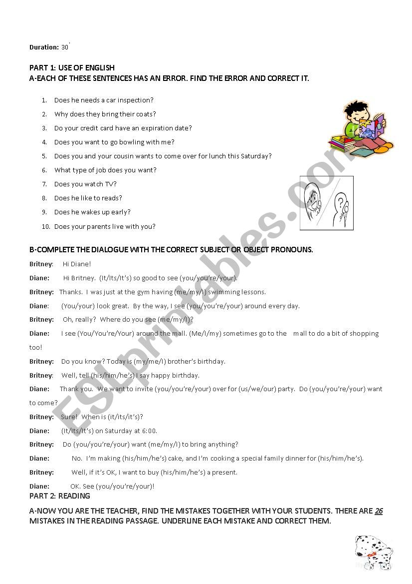 test worksheet