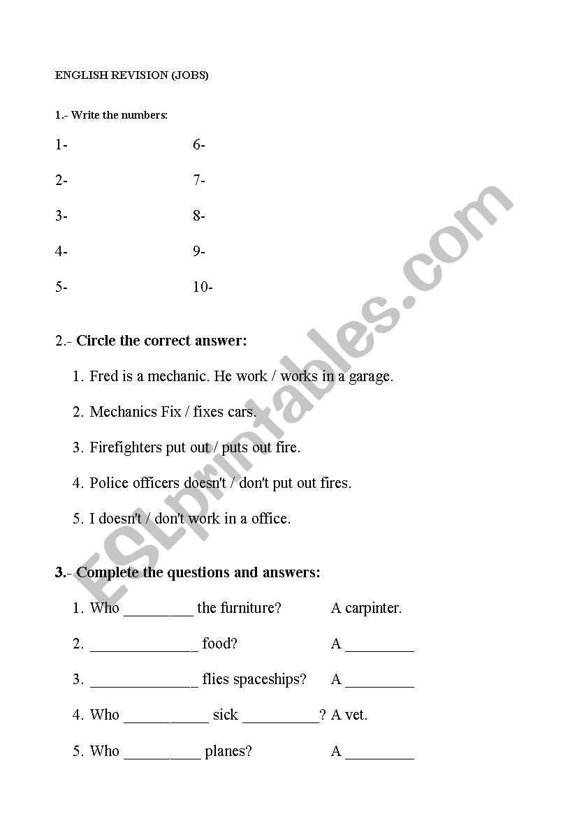 JOBS worksheet