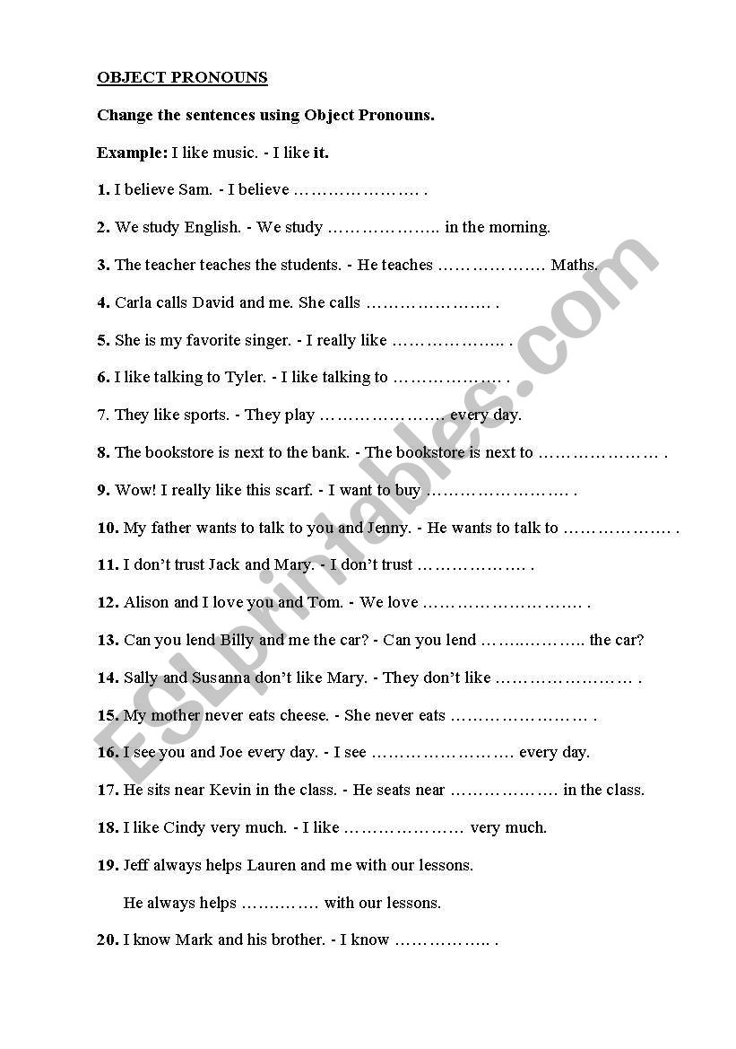 Object Pronouns worksheet