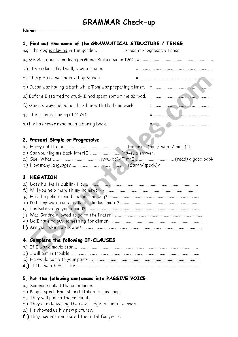 Grammar Check-Up worksheet