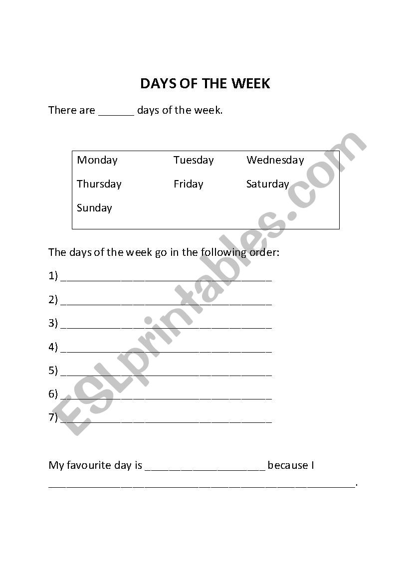 Calendar skills  days of the week