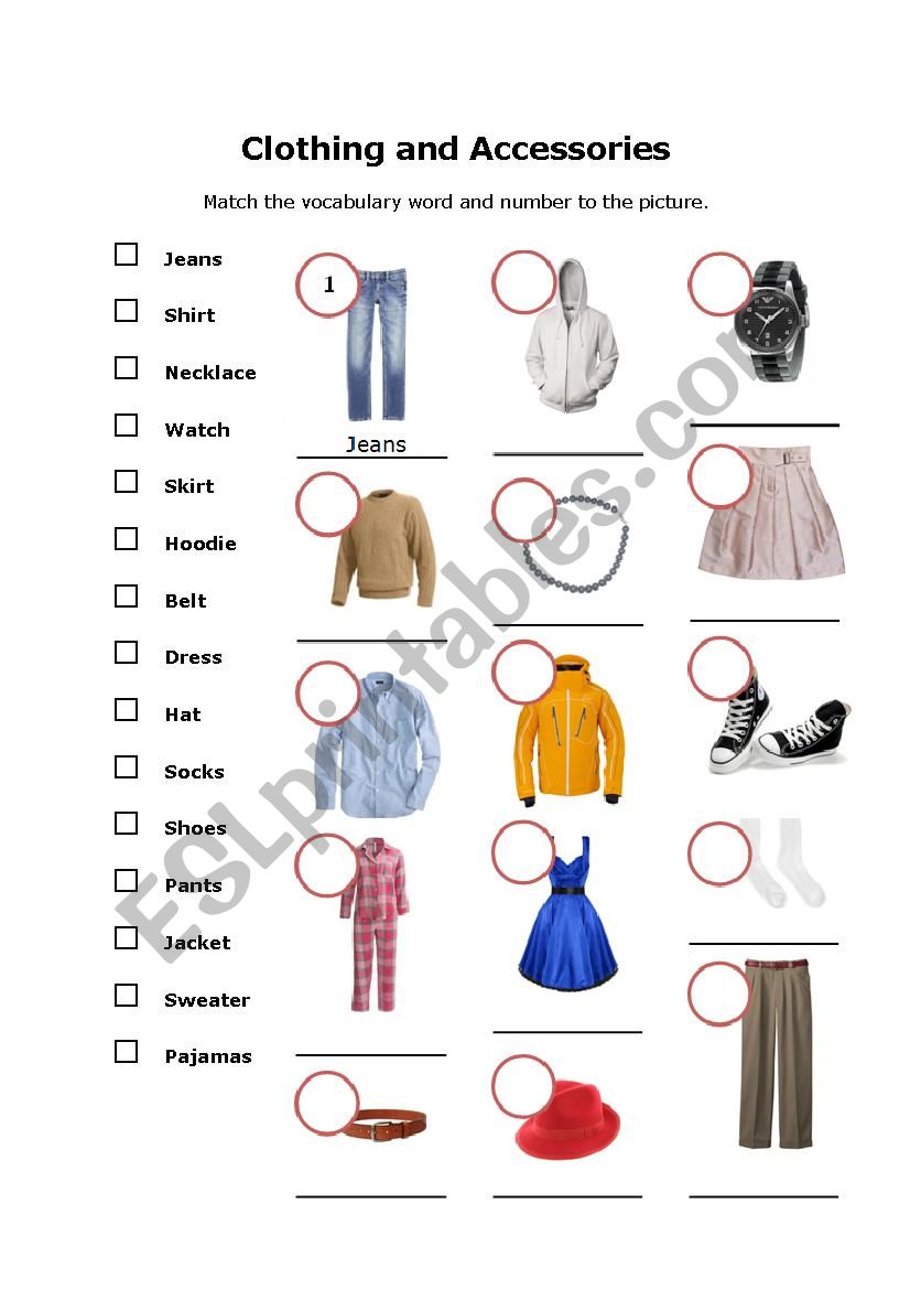 Clothes and Accessories - ESL worksheet by sdoehler