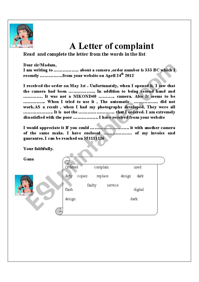 A Letter Of Complaint ESL Worksheet By 770651968