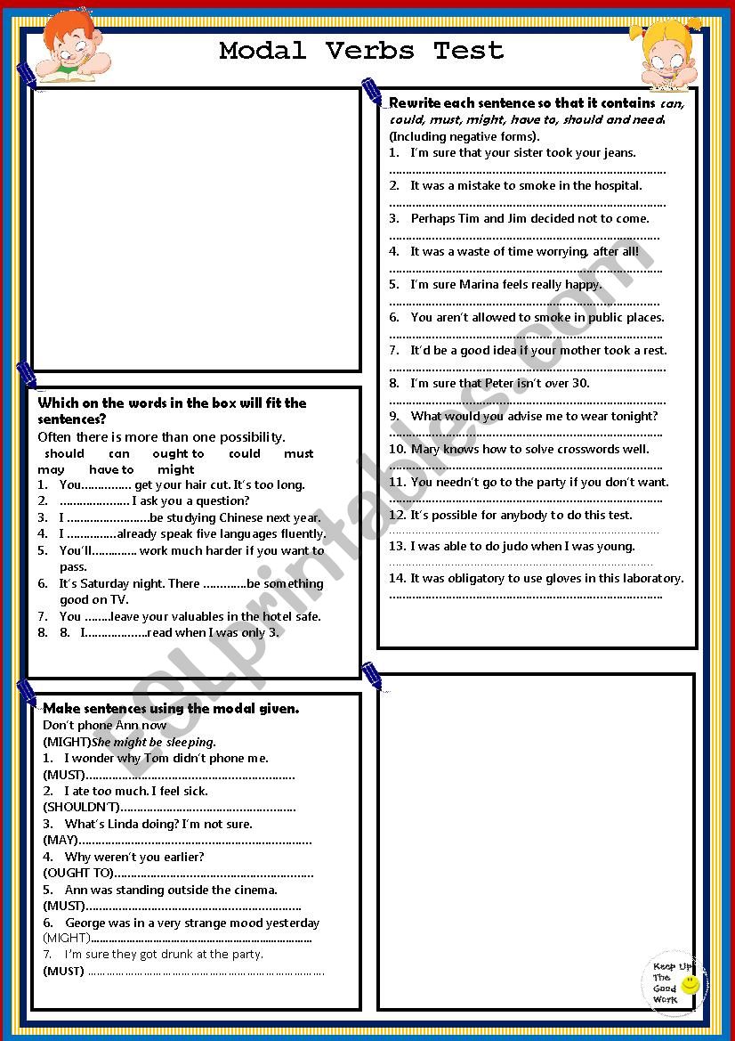 Modal Verbs Test ESL Worksheet By Anaisabel001