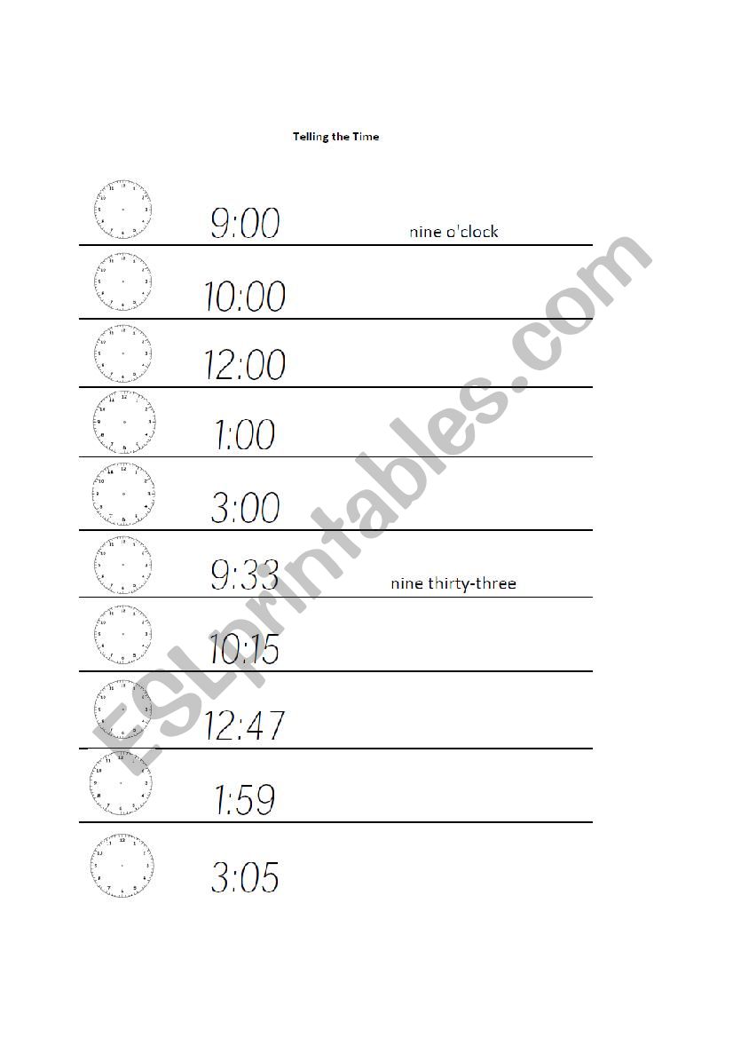 Telling Time Lesson, Vocab, and HW