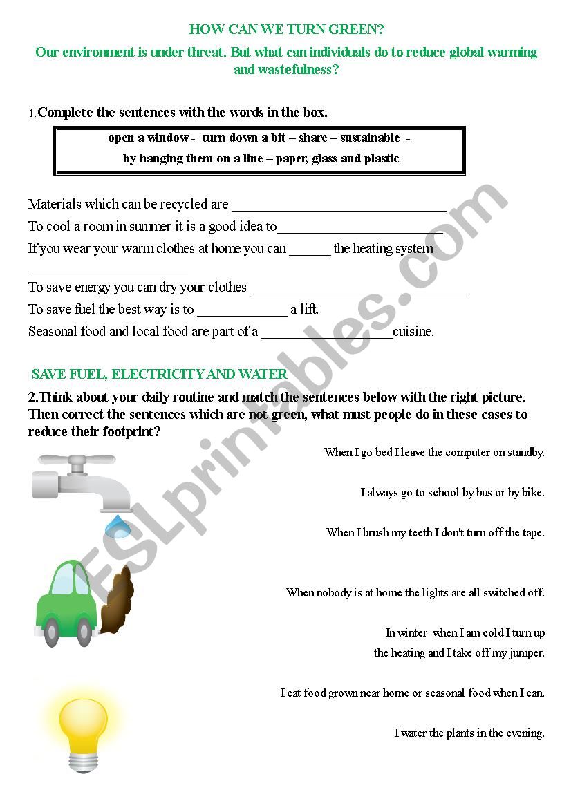 HOW CAN WE TURN GREEN? worksheet