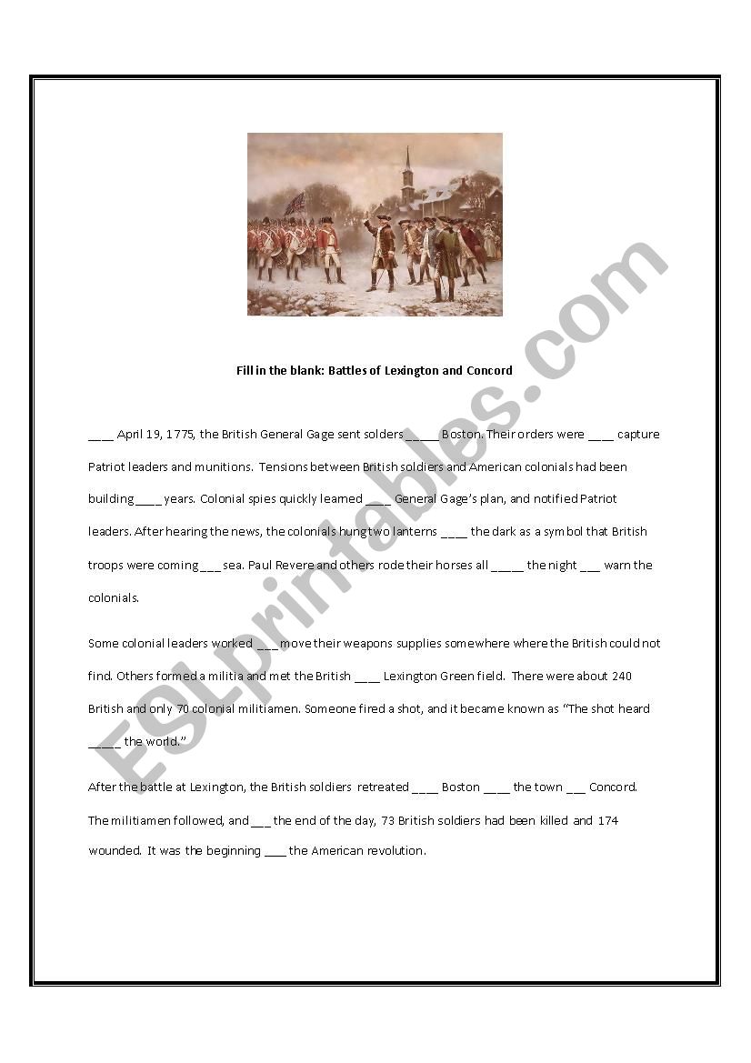 Prepositions (Battles of Lexington and Concord)