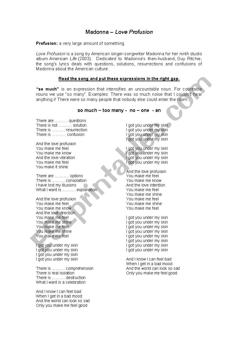 Love Profusion worksheet