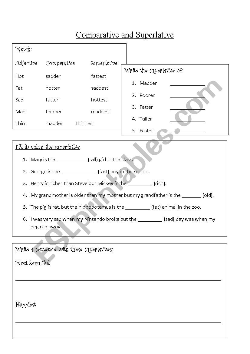 Comparative and superlative worksheet