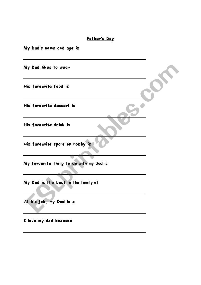 fathers day esl worksheet by charlottevdb