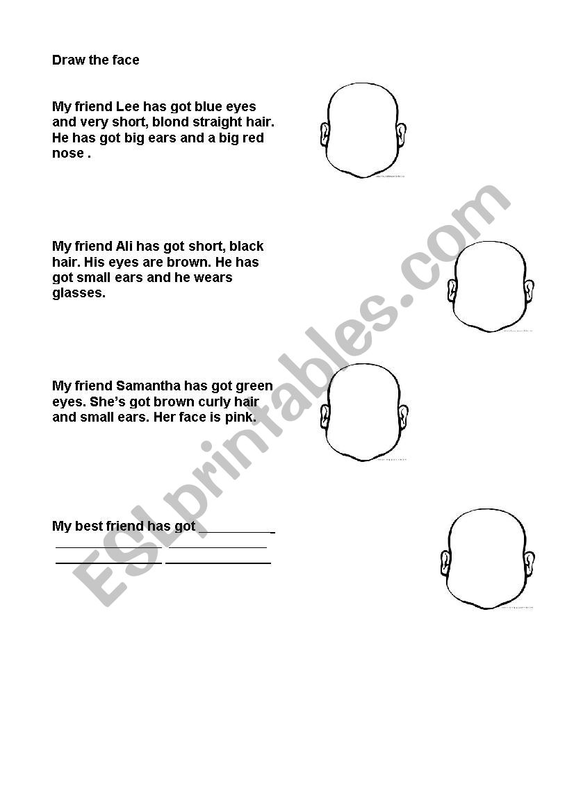 Draw the face worksheet
