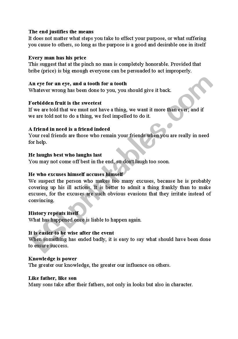 English Proverbs 2 worksheet