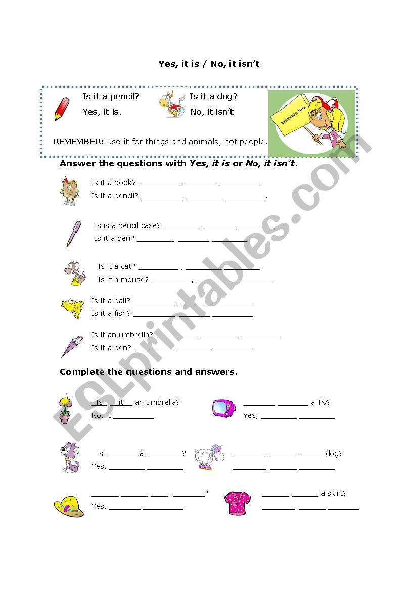 Yes It Is No It Isn´t Esl Worksheet By Lolarivero