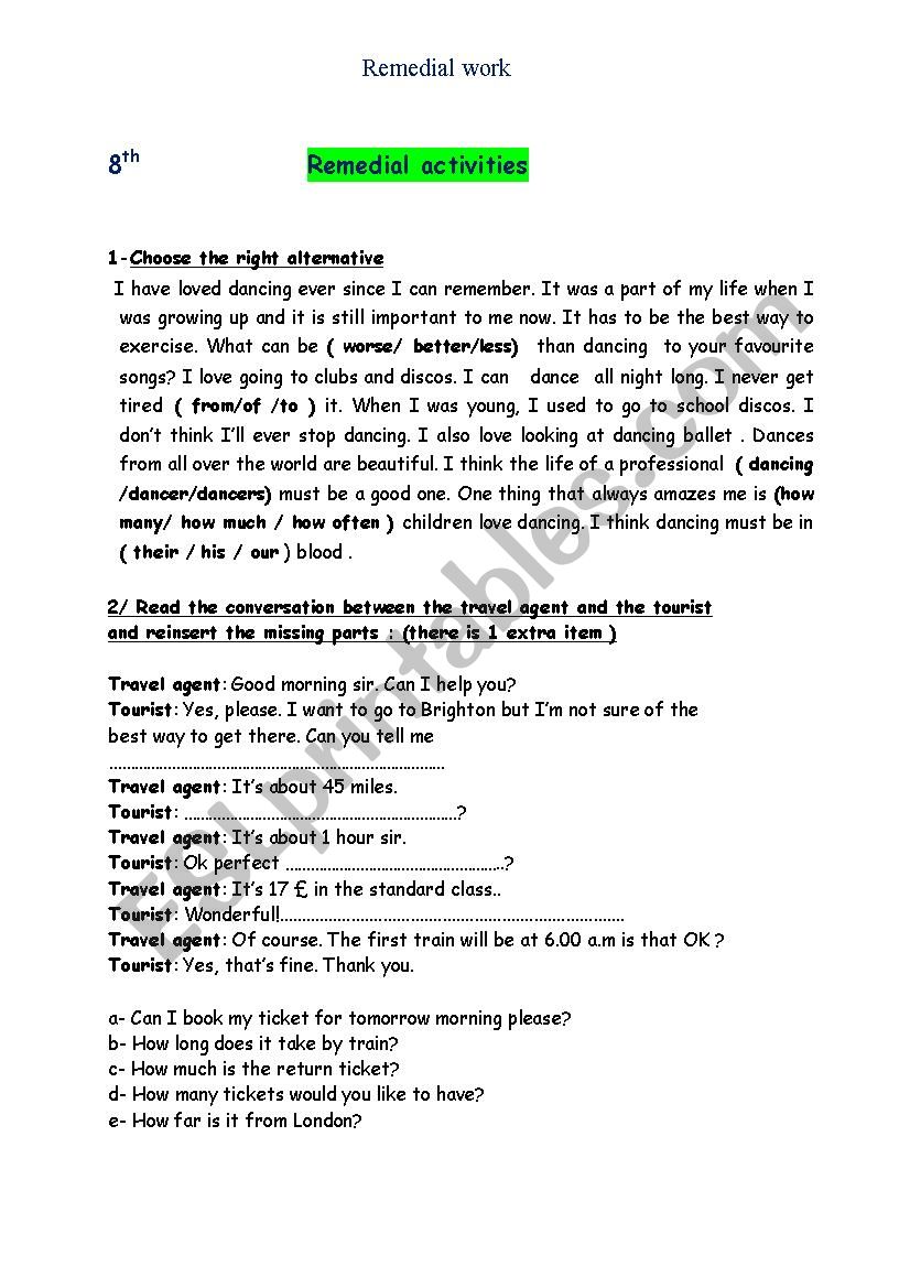 remedial work worksheet