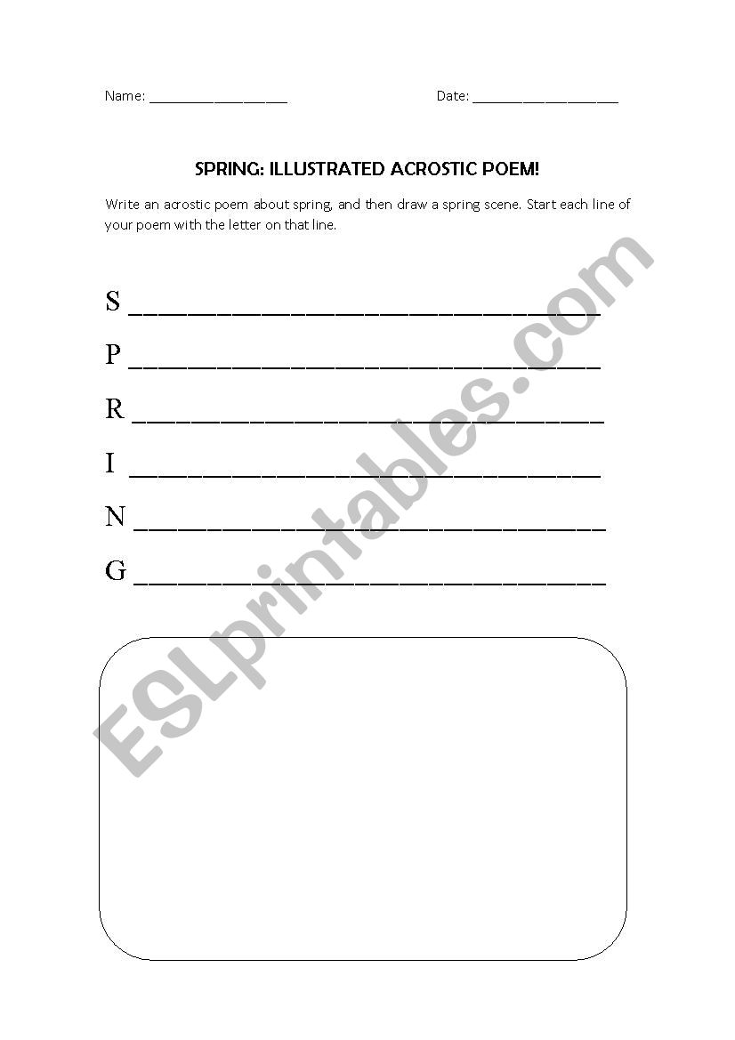 Acrostic poem - spring worksheet