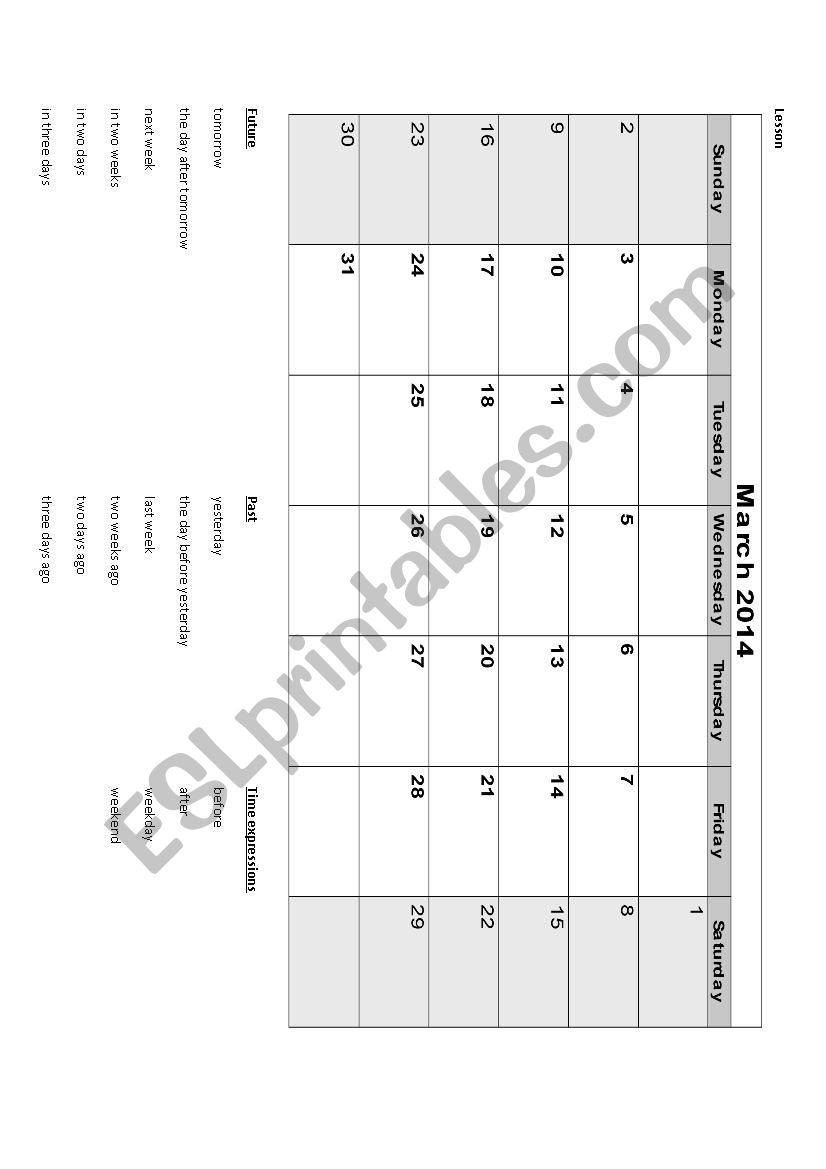 Calendar Lesson and Homework worksheet
