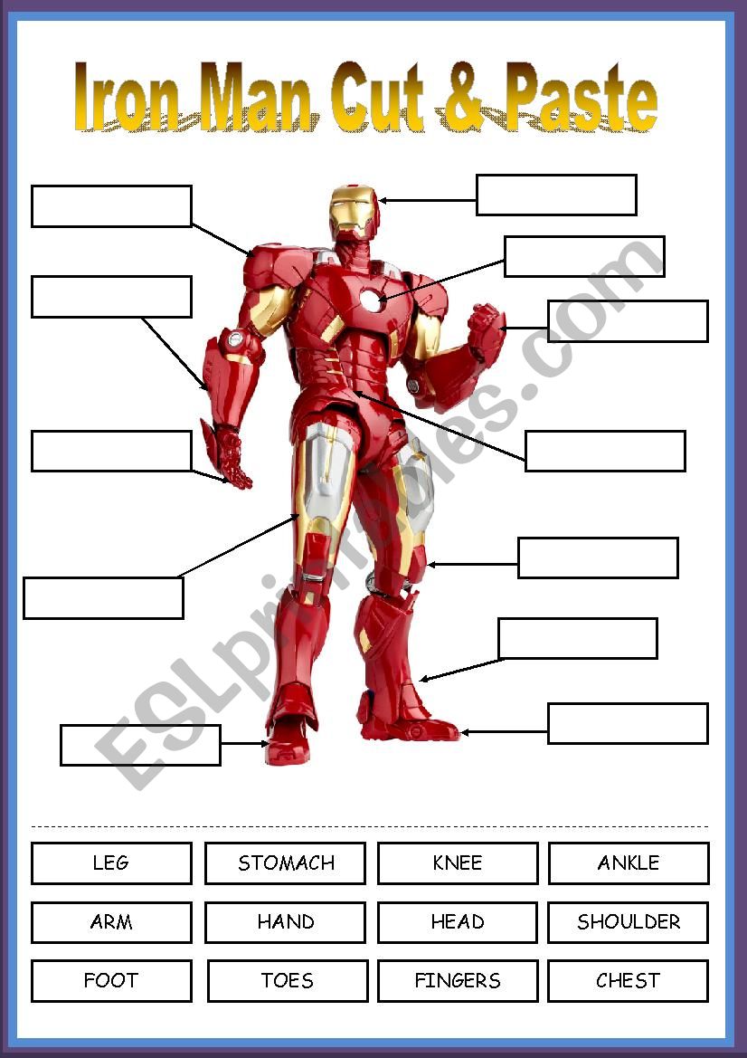 IRON MAN AND HIS BODY PARTS - CUT AND PASTE ACTIVITY!!! FULLY EDITABLE. ENJOY :)