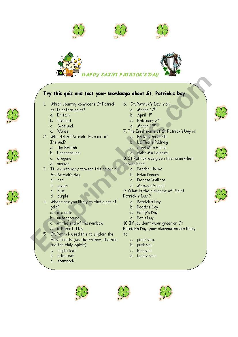St. Patricks Day worksheet