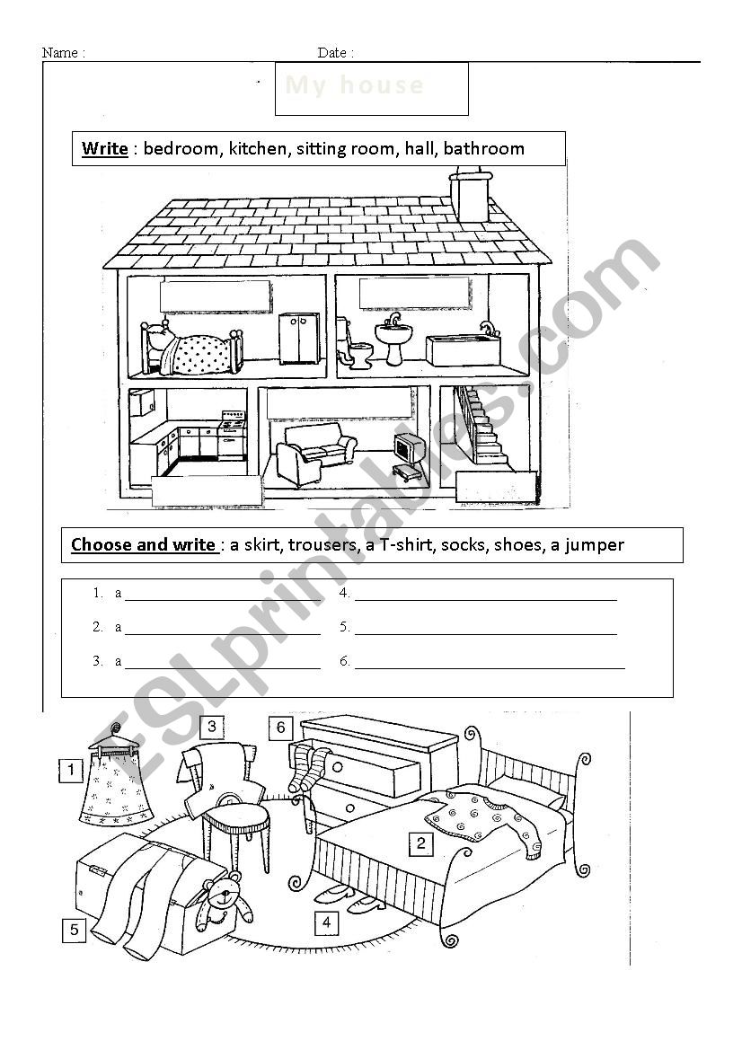 My house and my clothes - ESL worksheet by domamschler