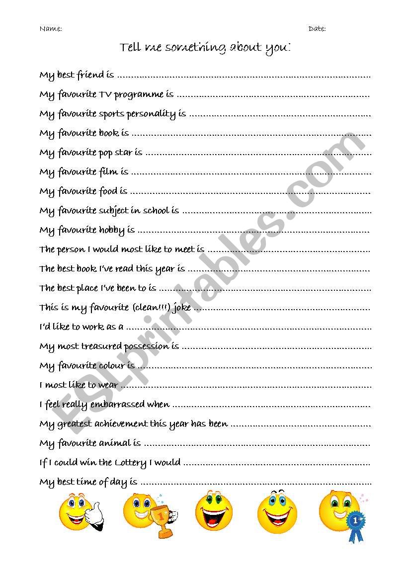Tell Me Something About You worksheet