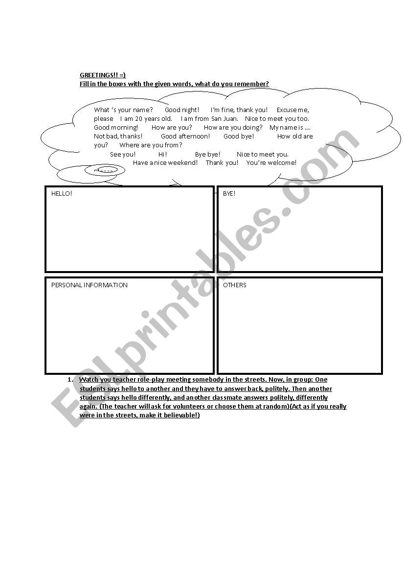 greetings classification worksheet