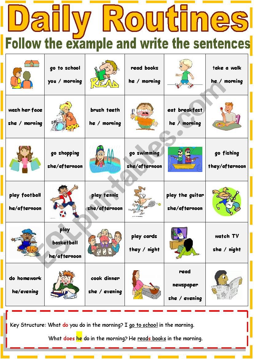Daily Routines Simple Present Tense Exercises Exercise Poster