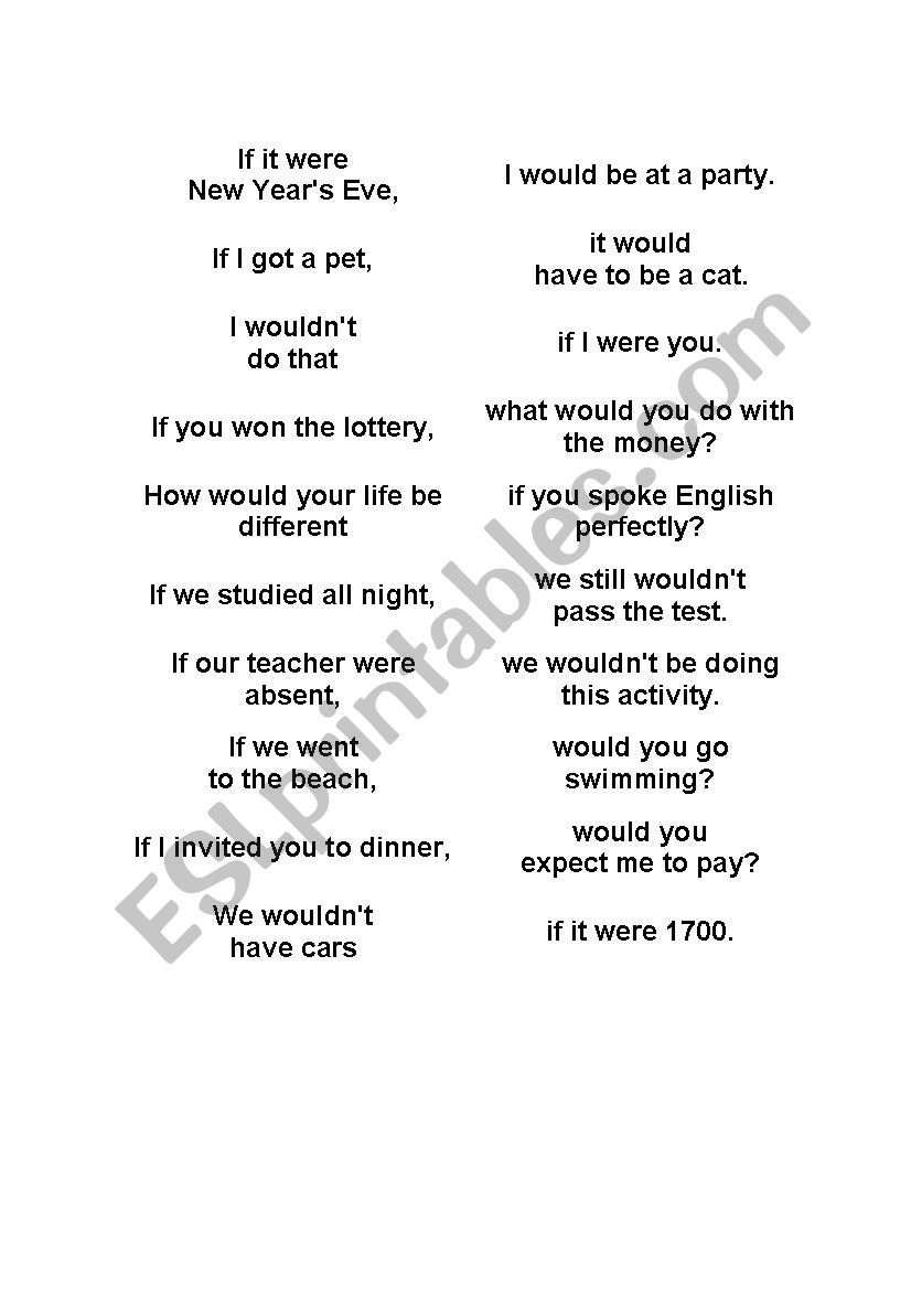 Second Conditionals matching worksheet