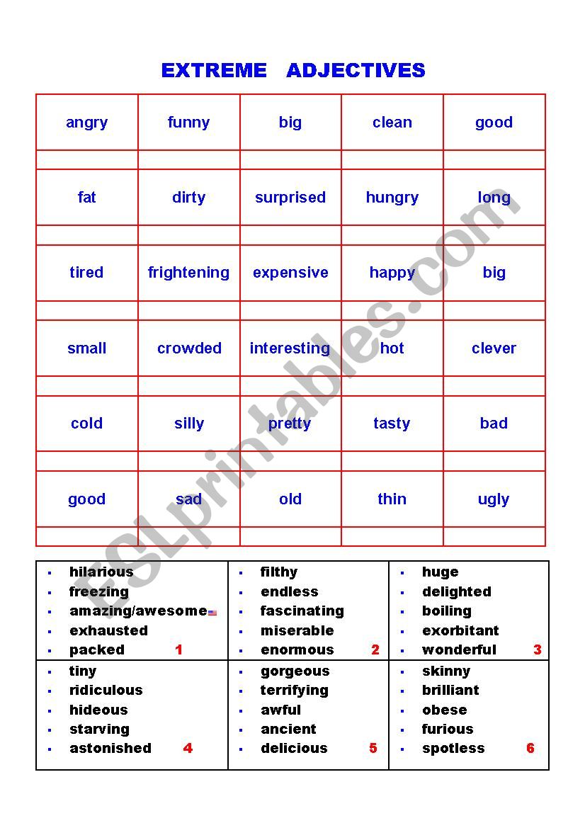 EXTREME ADJECTIVES With KEY ESL Worksheet By Eduran