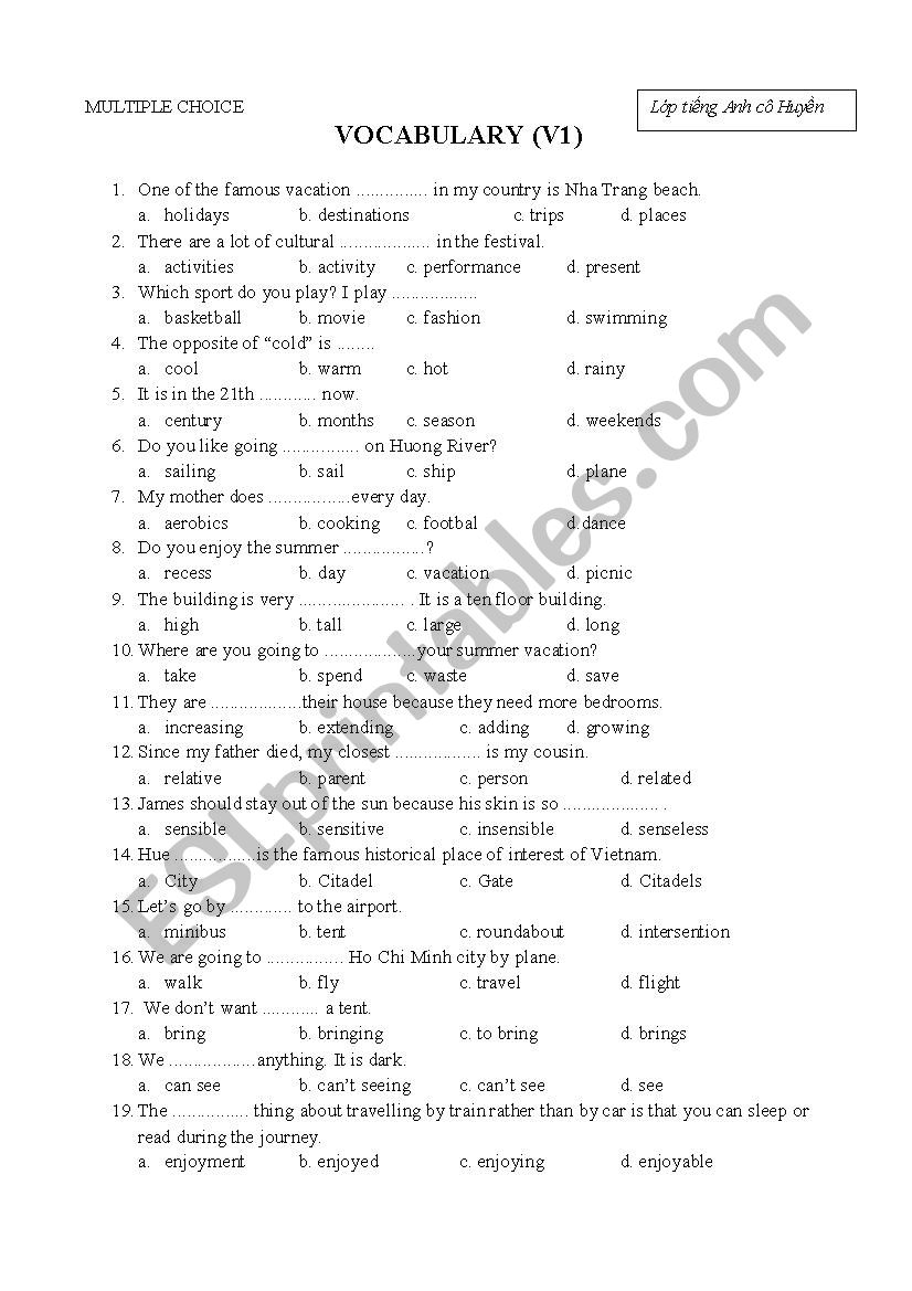 Vocabulary Test Unit 10 Multiple Choice Worksheet Quickworksheets Vocabulary Mid Term Multiple