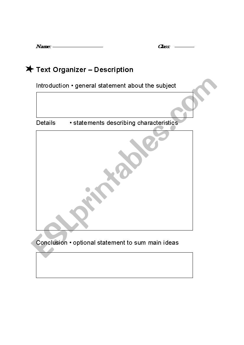 Text Organizer  Description worksheet