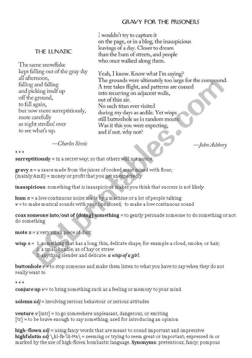 Modern American Poetry worksheet