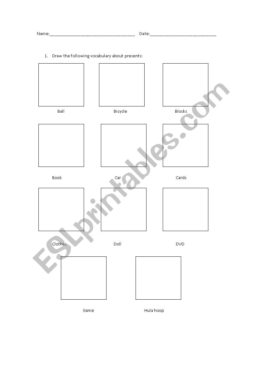 Draw presents vocabulary worksheet