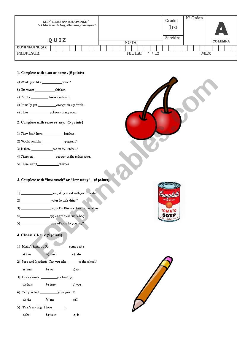 Quiz - food worksheet