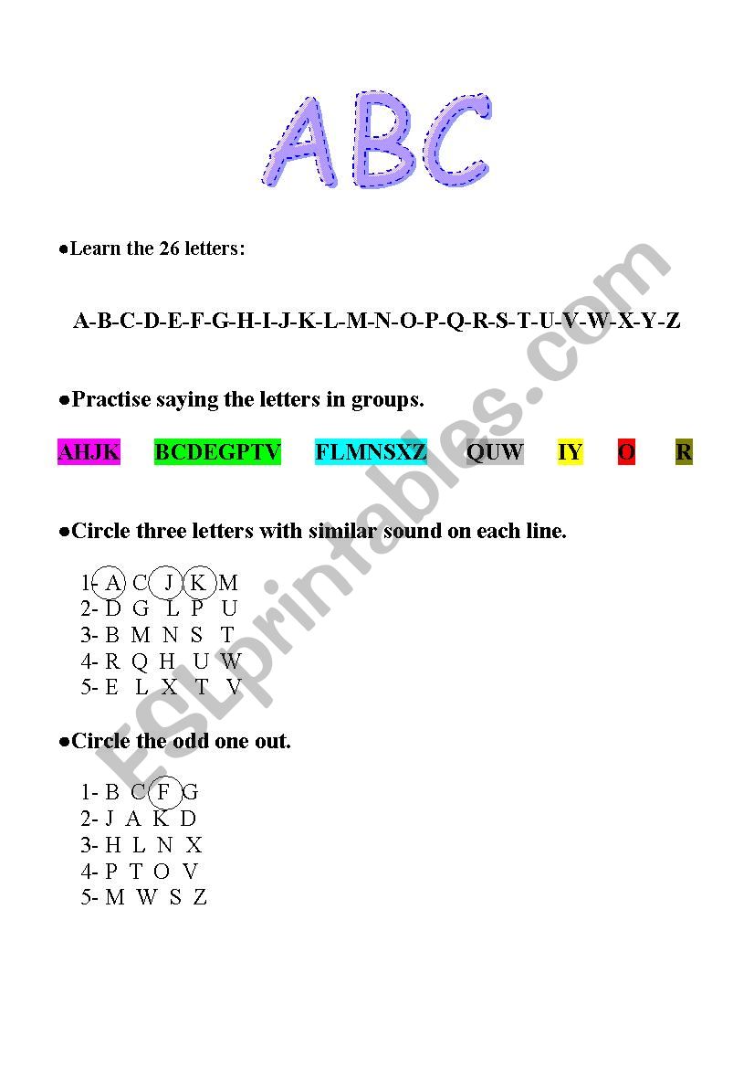 ABC Worksheet - ESL worksheet by bcarito