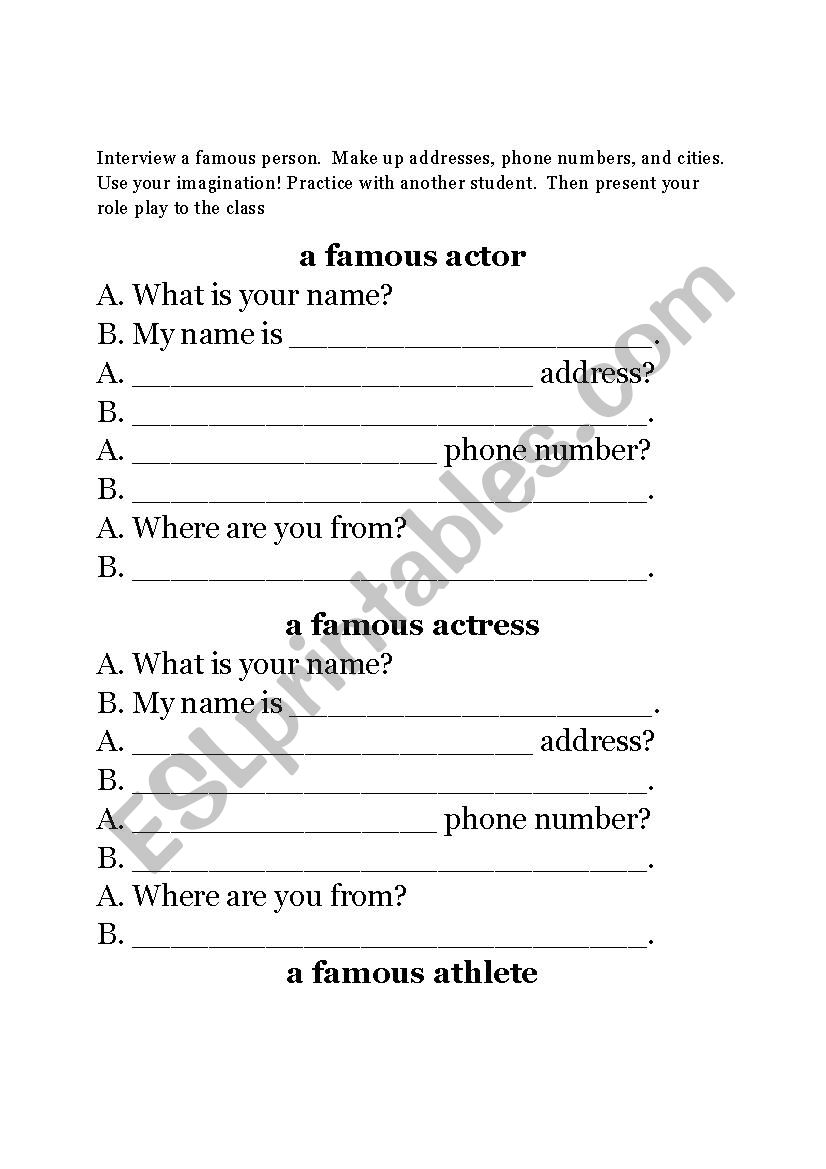 A Famous Person worksheet