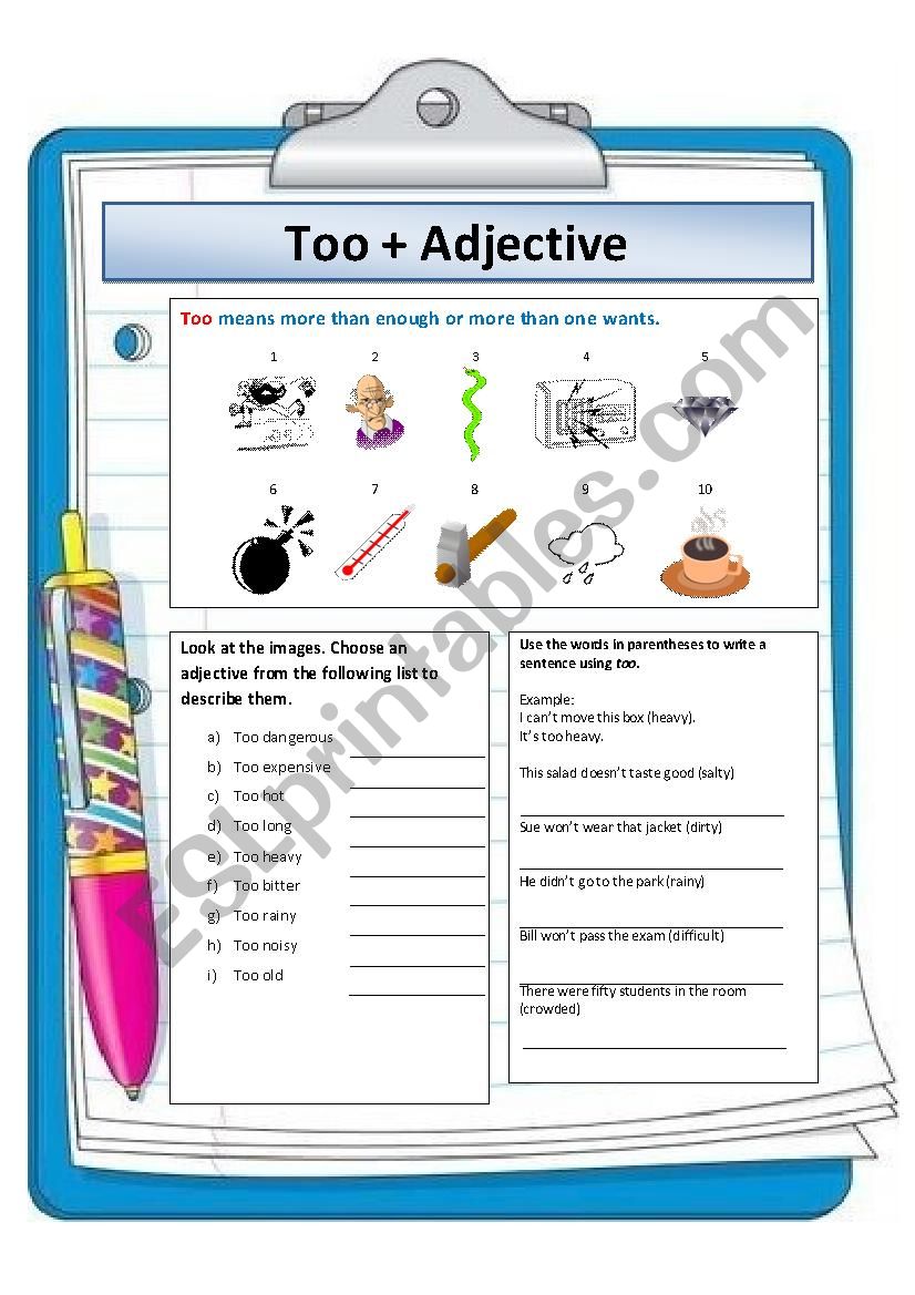 Too Adjective ESL Worksheet By Vazalarcone