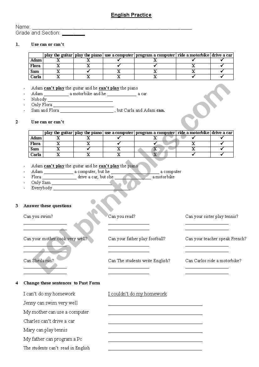 Can - Cant worksheet