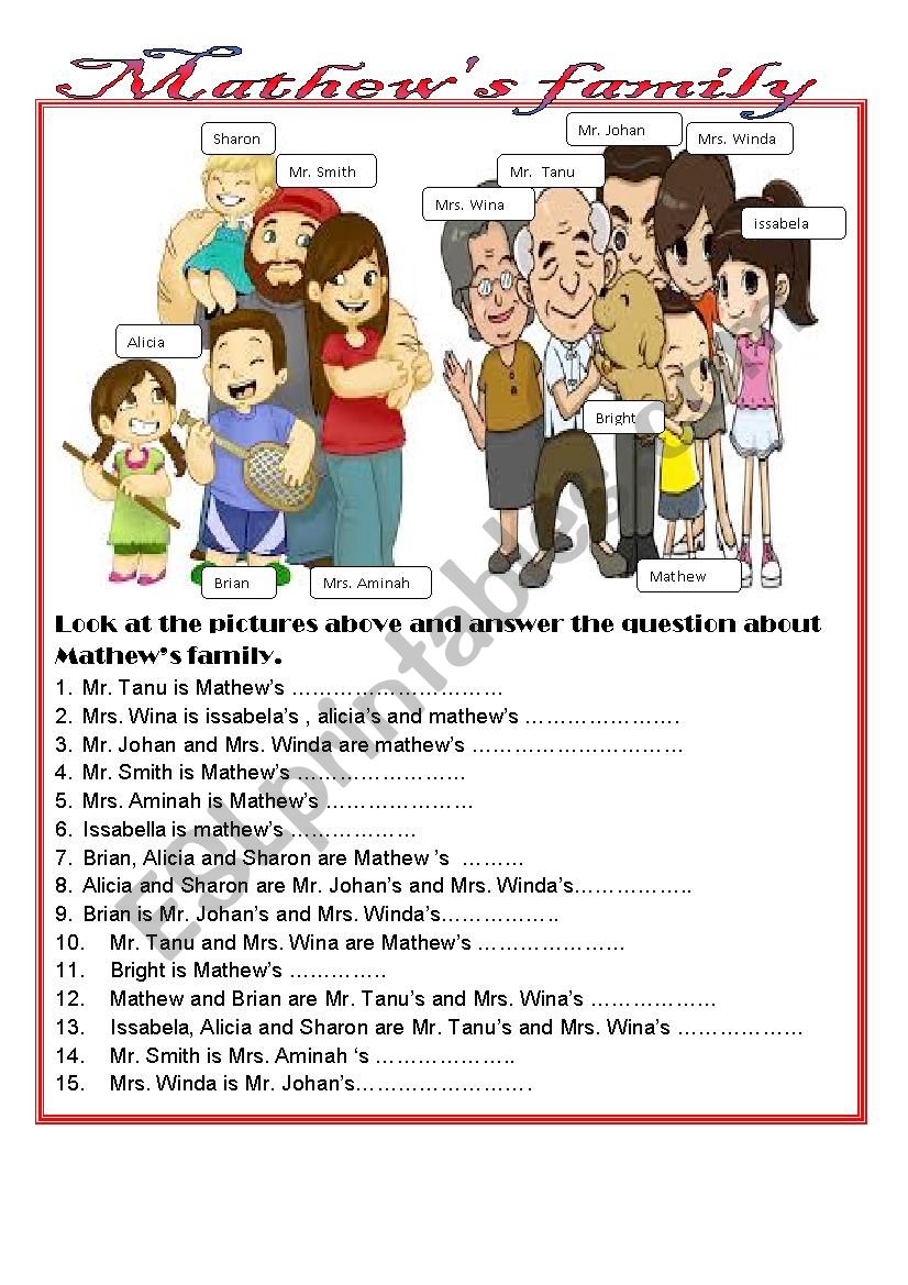 Mathew´s family - ESL worksheet by runiefa