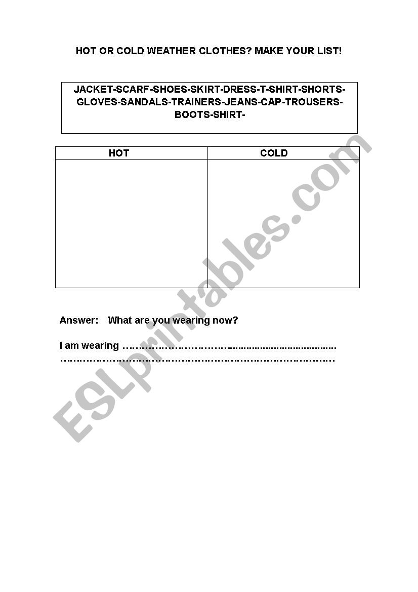 Clothes vocabulary worksheet