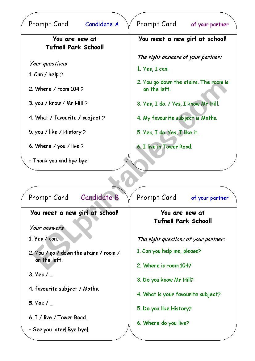 Role play - At the new school worksheet