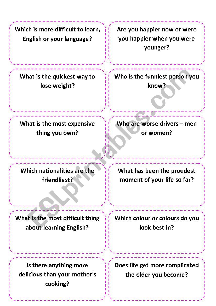 Comparative Superlative Discussion Cards ESL Worksheet By SeaWind