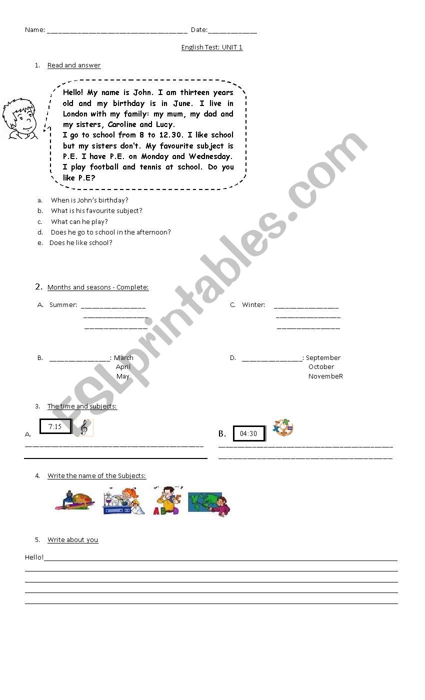 Test for unit 1 go 3  worksheet