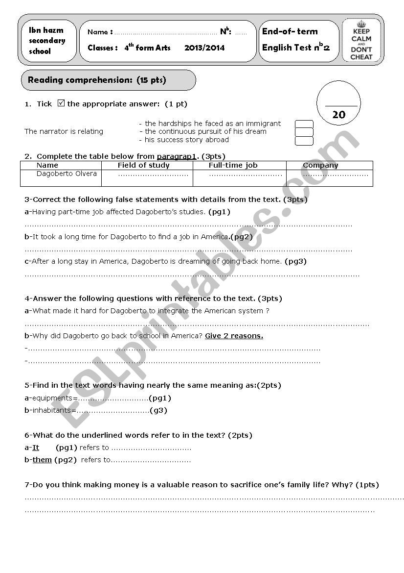 end-of-term test2 worksheet