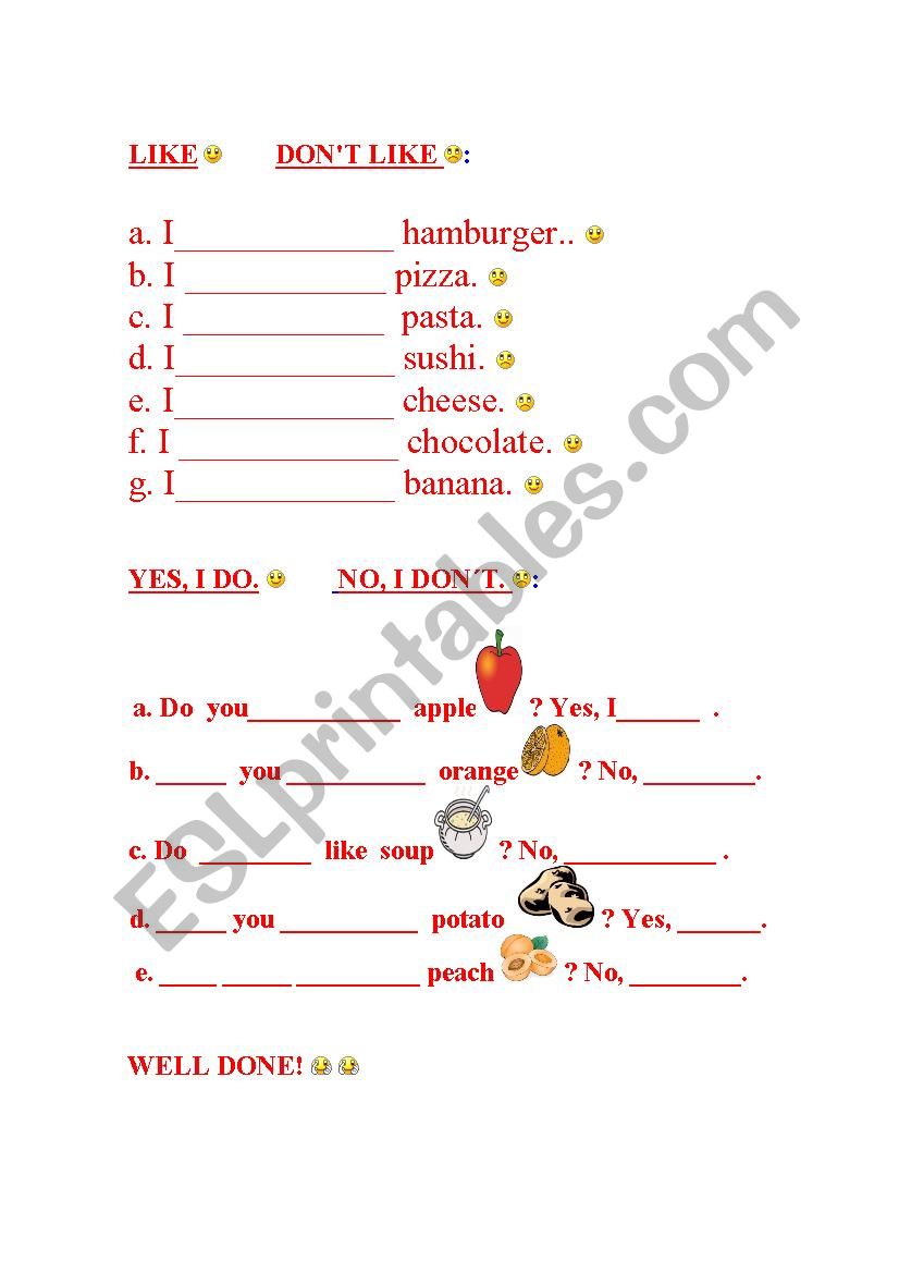 Likes and Dislikes worksheet