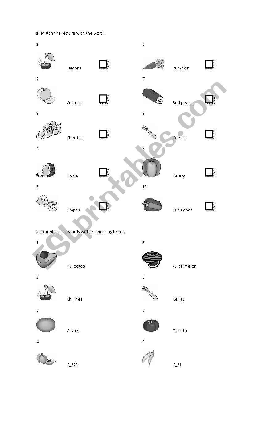 FRUITS AND VEGETABLES worksheet