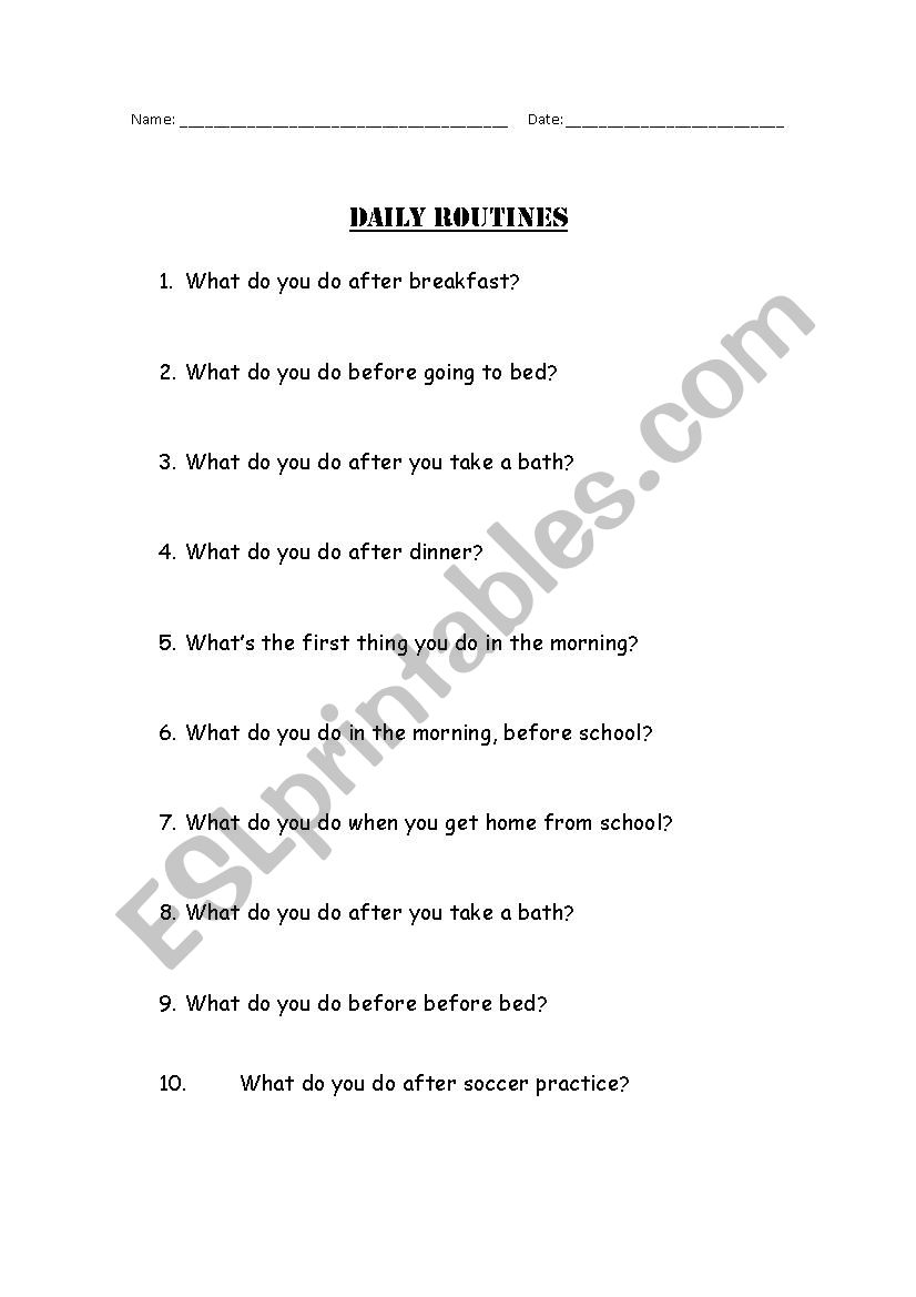 Questions Daily Routine ESL Worksheet By Amapola17