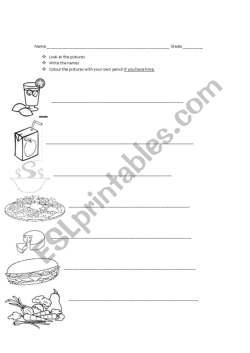 Vocabulary worksheet: Food worksheet