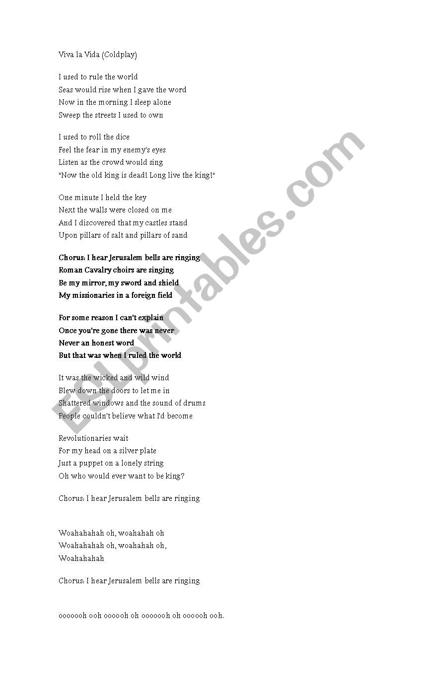 Viva la Vida-Coldplay worksheet